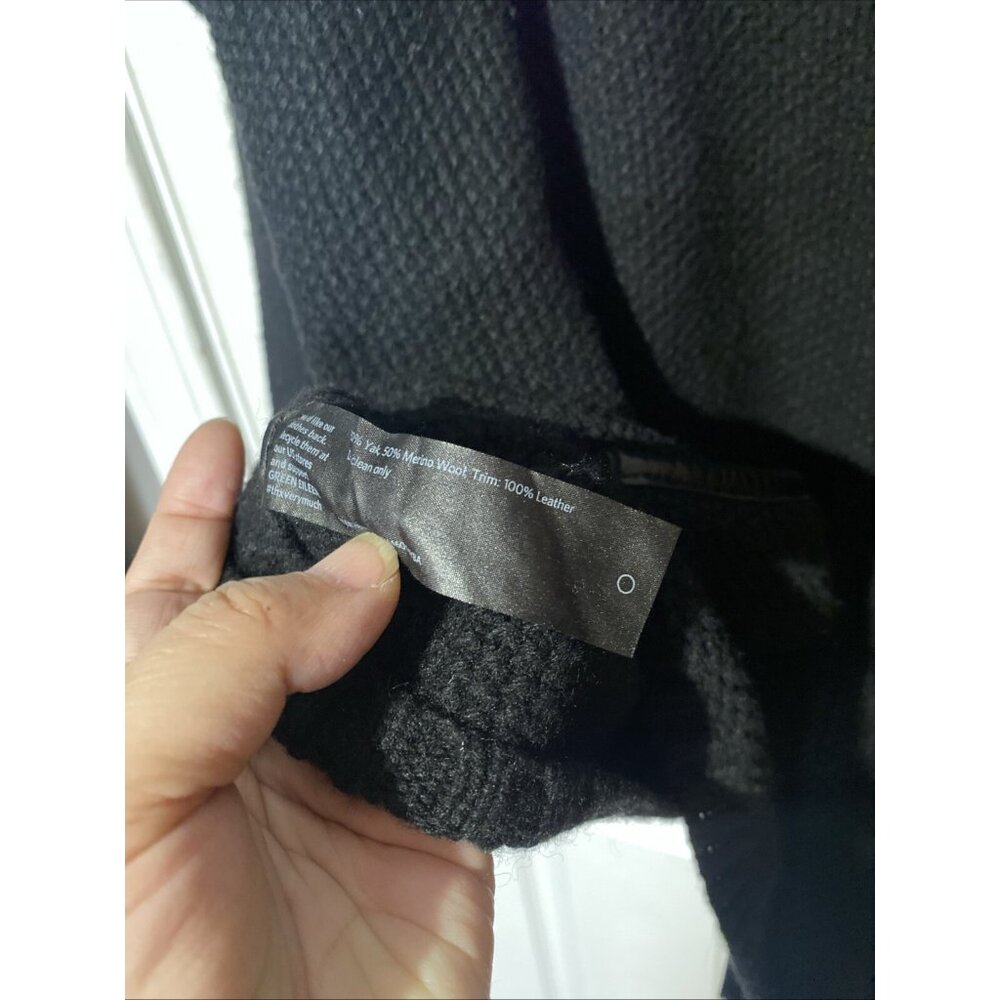 Eileen Fisher Black Full Zip Knit Yak Wool Leather Trim Sweater Size: 2X - Picture 7 of 9